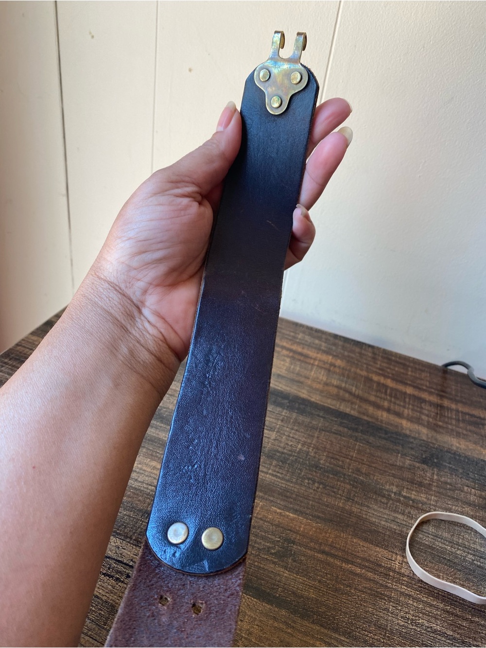 Dark Brown Leather Belt with Brass Hardware - Picture 5 of 8